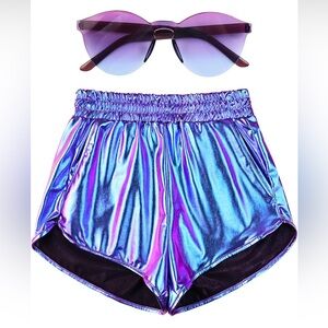 Iridescent Blue and Purple Shorts with Sunglasses